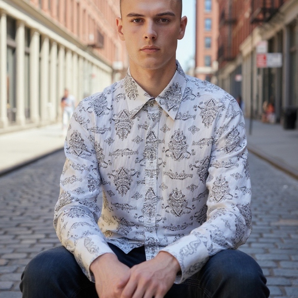 7 Diamonds Men's White Patterned Shirt